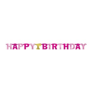 Amscan Guirlande en papier rose et or Happy Birthday 1st - Publicité