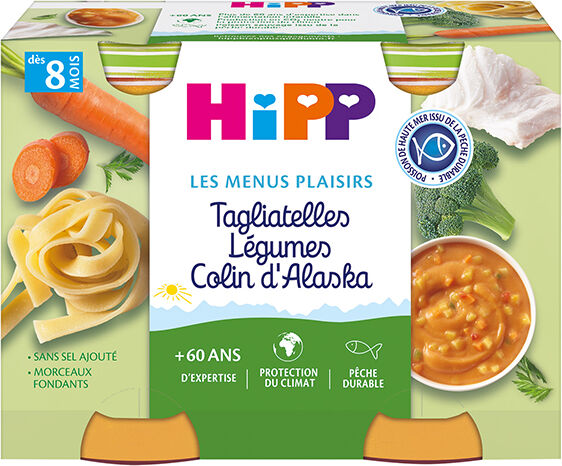 Hipp Bio Les Menus Plaisirs Pot Tagliatelles Légumes Colin d'Alaska +8m 2 x 190g