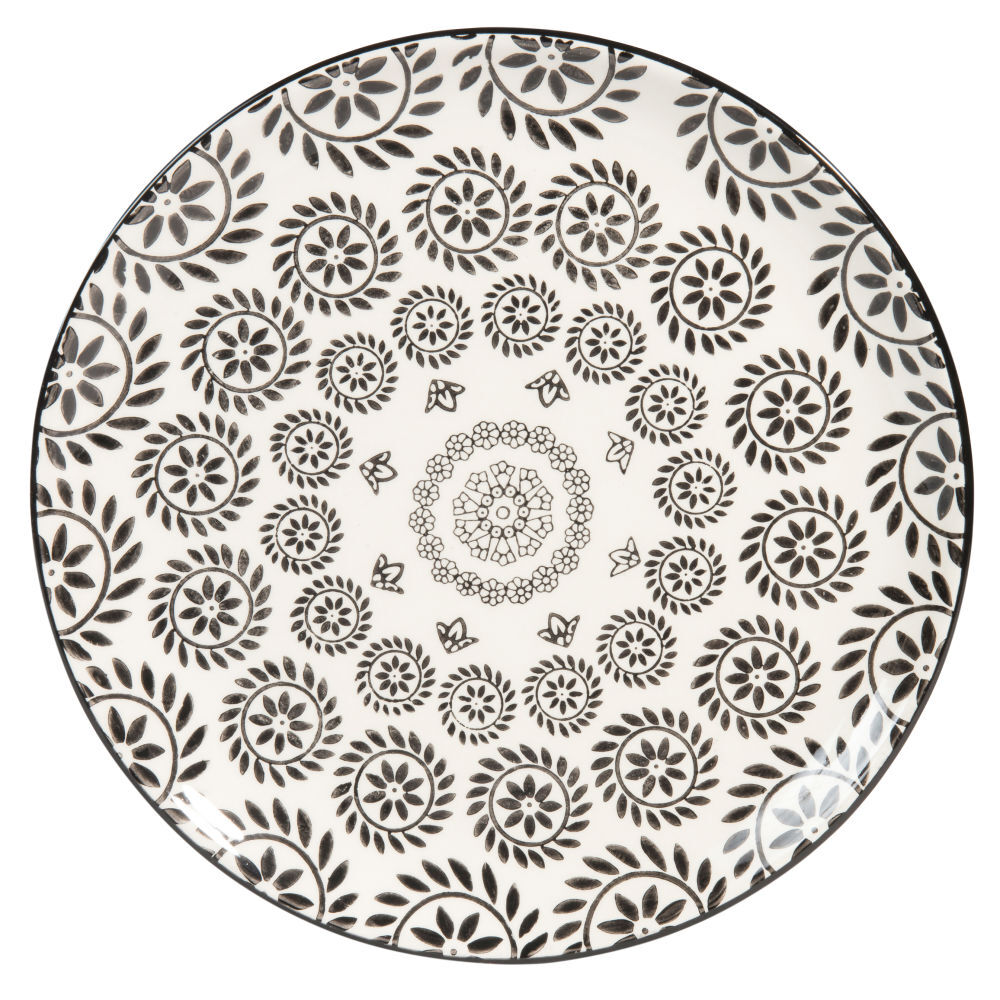 Maisons du Monde Assiette plate en faïence noire et blanche imprimée