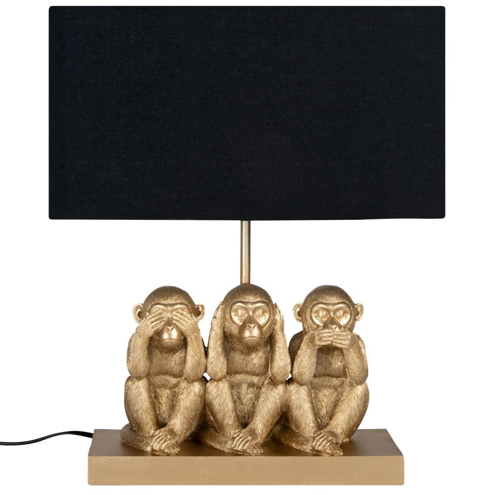 Maisons du Monde Lampe singes dorés et abat-jour en coton noir