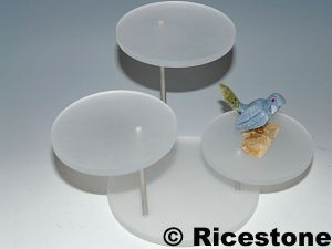 Ricestone 1d) Très grand support acryl, 3 plateaux, Ø10 cm, présentoir de figurine.