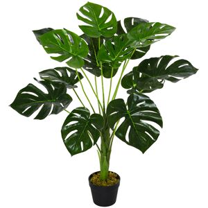 Outsunny Monstera Artificiale in Plastica con 13 Foglie, Pianta Finta con Vaso per Interno ed Esterno Alta 85cm