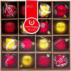 Palline decorative colore Rosso e Oro per Albero di Natale Confezione 16 pz Wisdom