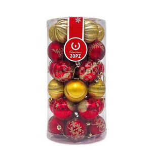 Palline decorative colore Rosso e Oro per Albero di Natale Confezione 30 pz Wisdom