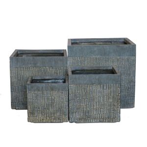 Milani Home set di vasi in fibra sintetica di design moderno industrial G.31x31x27,5/M.25x2 Grigio scuro 37 x 32 x 37 cm