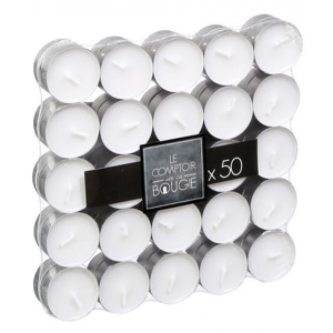 Set 50 Candele Tea Light In Cera Bianca E Vasetto In Alluminio Durata 4 Ore