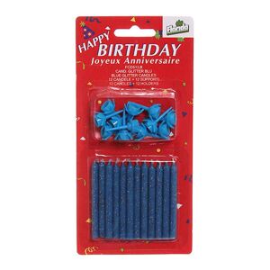 Florida 12 Candeline Compleanno Glitterate Blu 7 Cm Con Supporti