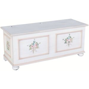 Cassapanca arte povera in legno shabby bianco anticato decorato filo rosa