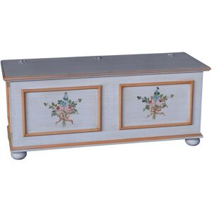 Cassapanca arte povera in legno shabby bianco anticato decorato filo arancio