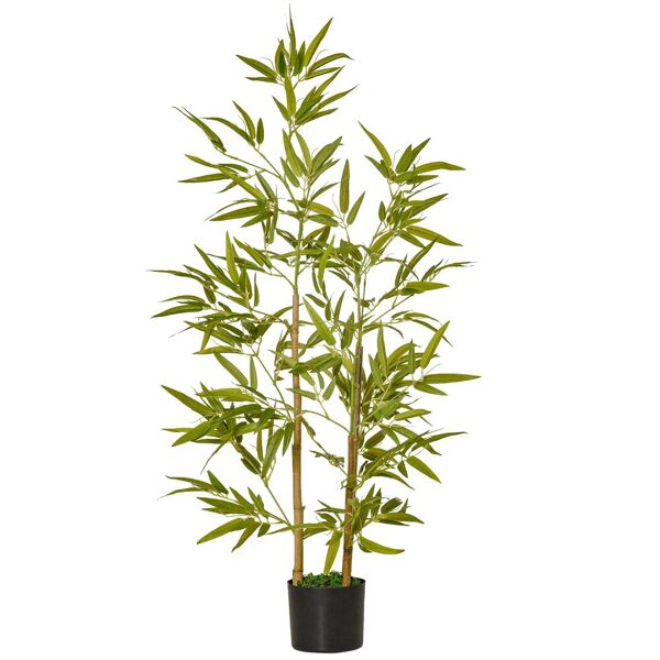homcom pianta di bambù artificiale 120cm in vaso con 336 foglie, pianta finta realistica per interno ed esterno
