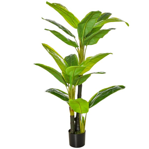 homcom banano pianta in vaso, albero di banano artificiale, pianta finta per interno ed esterno, 150cm