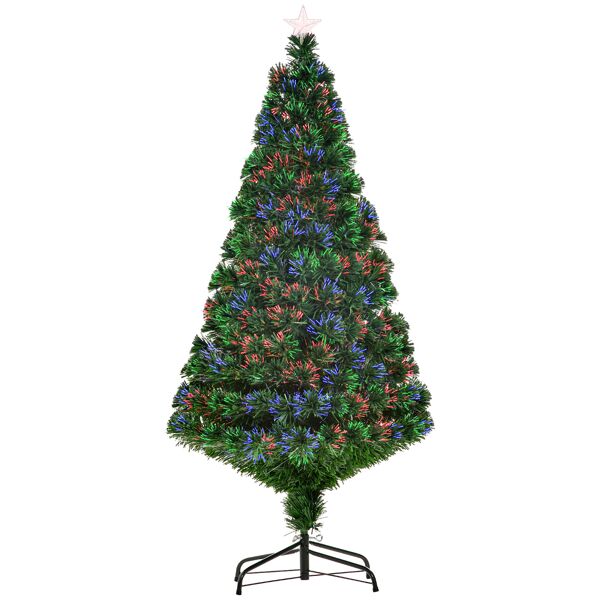 homcom albero di natale artificiale 150cm con fibre ottiche e luci led, albero di natale luminoso con 180 rami, verde