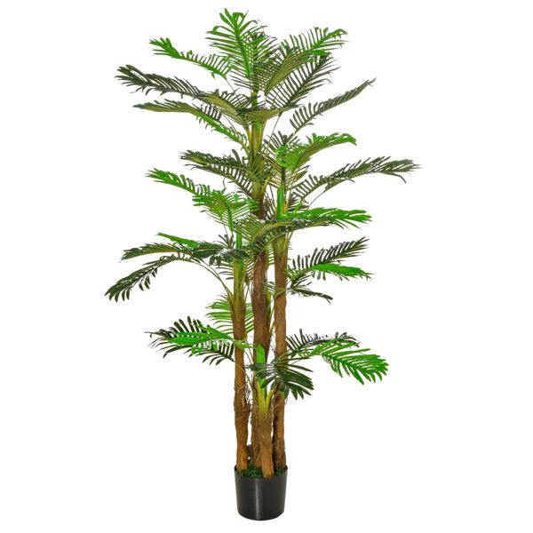 homcom palma artificiale 185cm in vaso con 42 foglie, pianta finta realistica per interno ed esterno