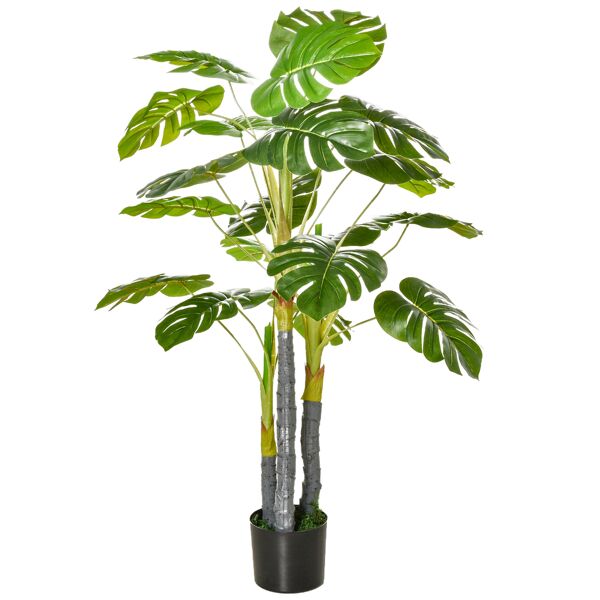homcom monstera pianta artificiale per interno ed esterno, pianta finta realistica con 20 foglie, 120cm