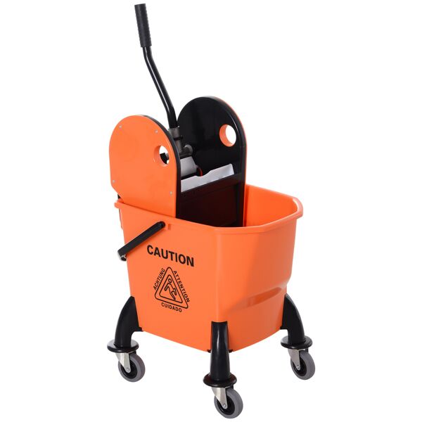 homcom carrello delle pulizie professionale moltiusi con strizzatore rimovibile e ruote, arancione per hotel ufficio casa