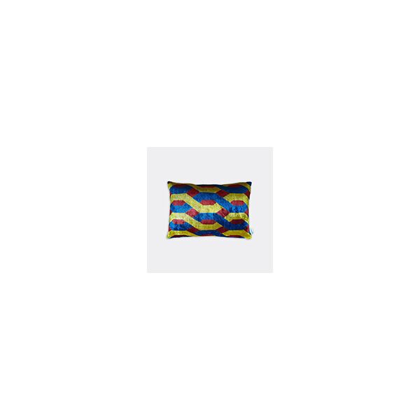 les-ottomans velvet cushion, yellow, blue and red