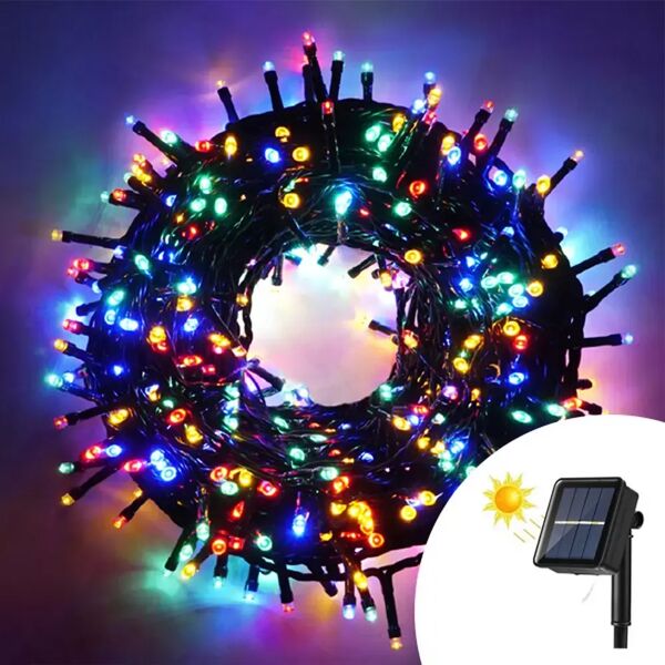 catena di luci 7 metri da 100 led multicolore con pannello solare con cavo verde wisdom