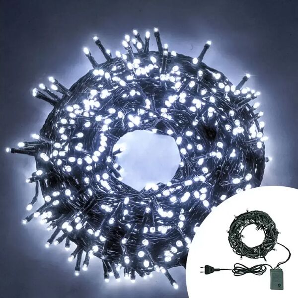 catena di luci 8 metri da 100 led bianco freddo con cavo verde wisdom