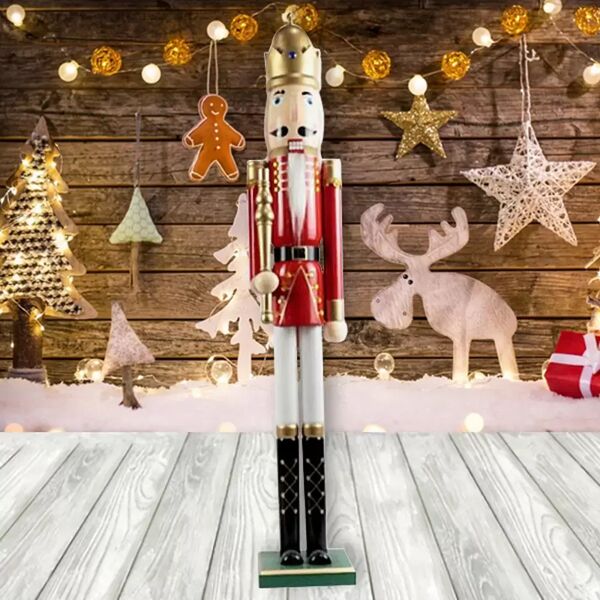 schiaccianoci di natale 110cm in legno re di colore rosso e bianco wisdom