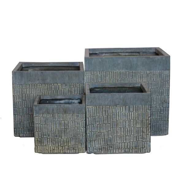 milani home set di vasi in fibra sintetica di design moderno industrial g.31x31x27,5/m.25x2 grigio scuro 37 x 32 x 37 cm