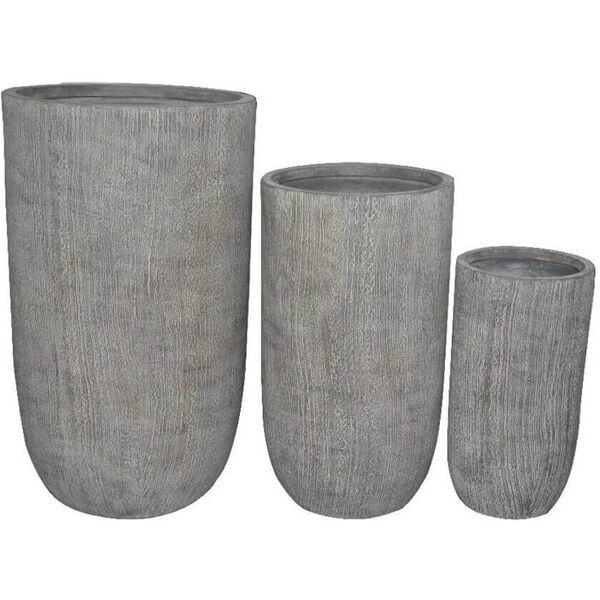 milani home set di 3 vasi per piante da esterno interno di design con 3 dimensioni in fibra grigio 44 x 79 x 43 cm