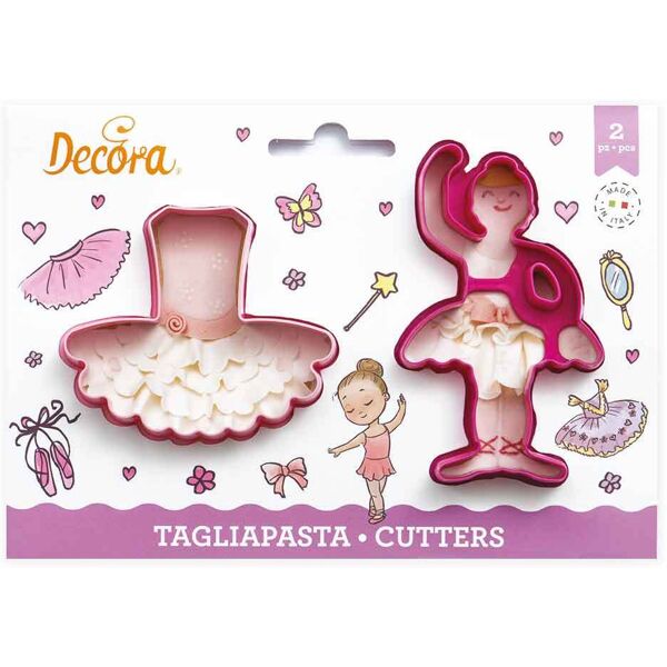 decora set 2 cutters tagliapasta in plastica ballerina e tutù danza