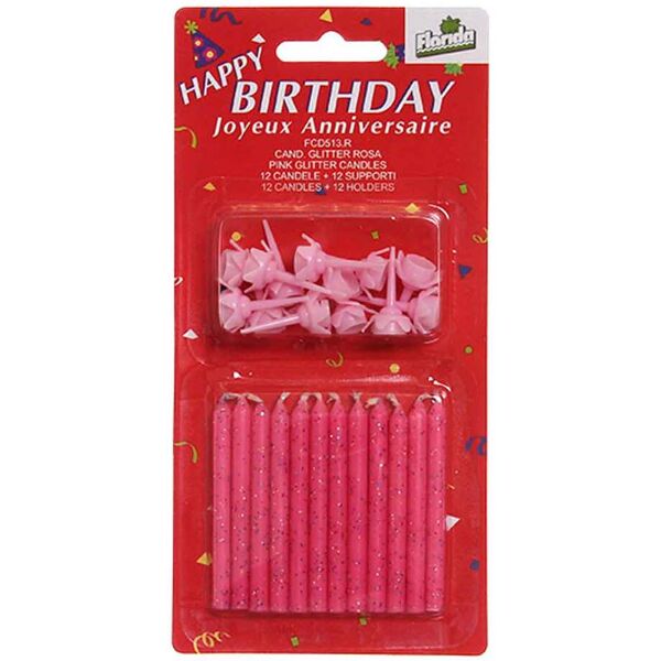 florida 12 candeline compleanno glitterate rosa 7 cm con supporti