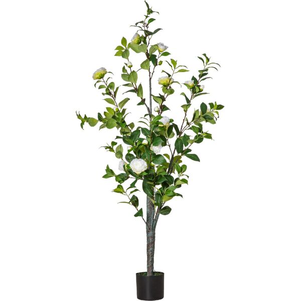 dechome 899dh51 pianta finta albero camelia con vaso e 25 fiori per interno ed esterno altezza 150cm verde/bianco - 899dh51
