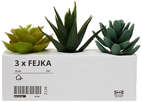 Ikea FEJKA Mini piante grasse artificiali da scrivania con vasi, 6 cm (confezione da 3)