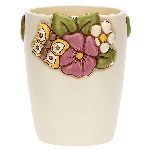 THUN , Vaso con Fiore di Malva in Ceramica Decorata a Mano, Versione Grande, Linea Racconti d'Autunno, 23x21.5x27 cm h