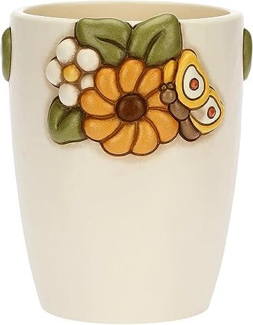 THUN , Vaso con Fiore di Calendula in Ceramica Decorata a Mano, Versione Medio, Linea Racconti d'Autunno, 16.7x16x21 cm h