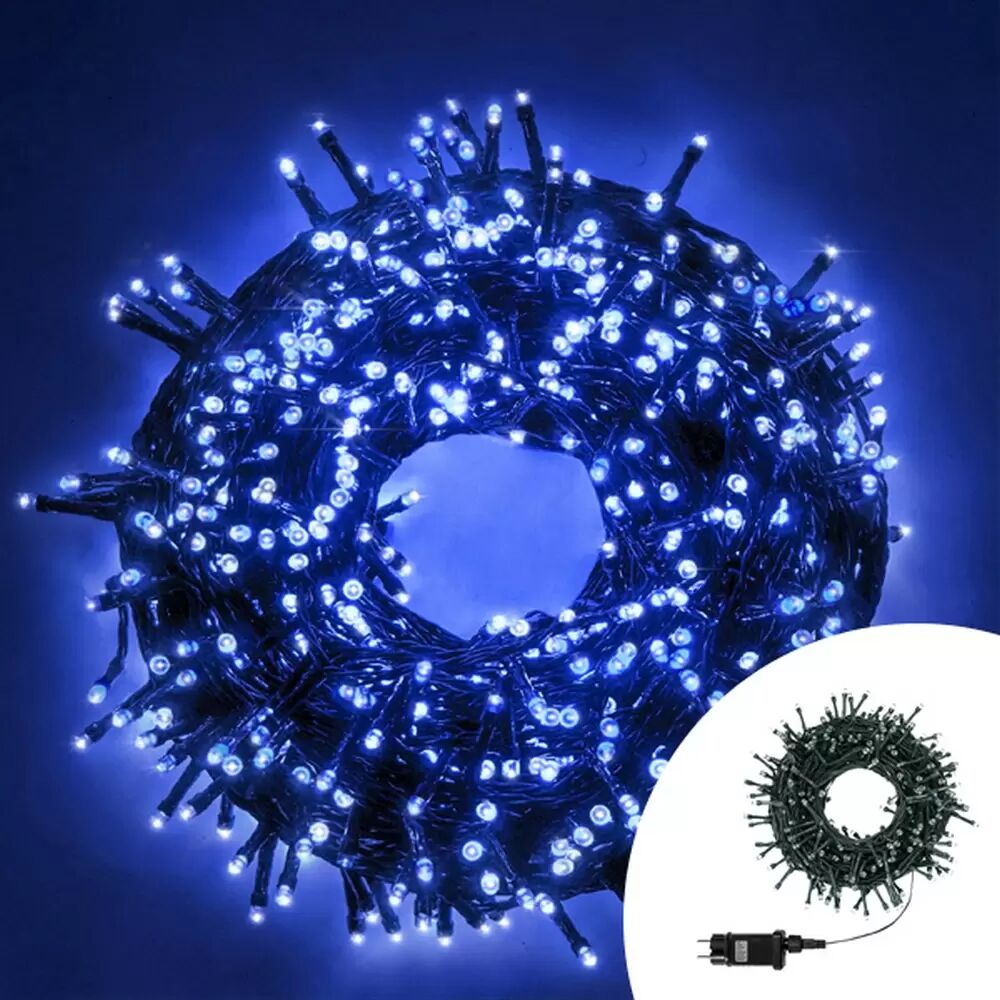 Catena di luci 15 metri da 300 Led Blu con cavo verde Wisdom