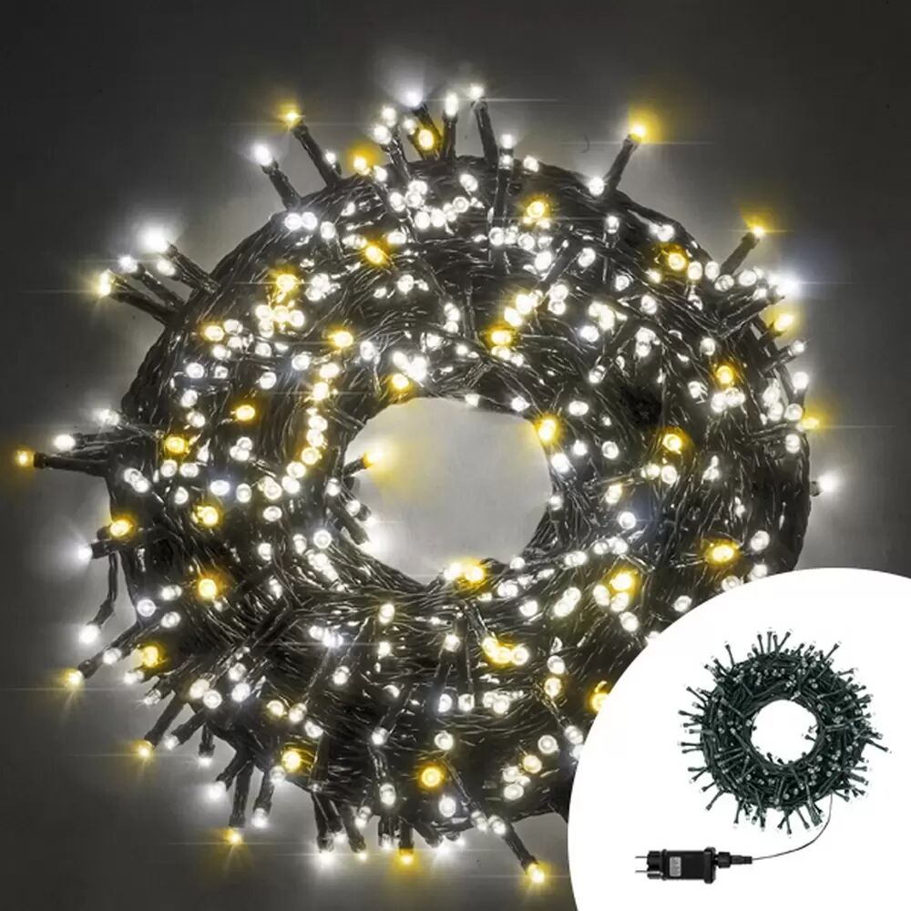 Catena di luci 25 metri da 500 Led Bianco Freddo e Caldo con cavo verde Wisdom