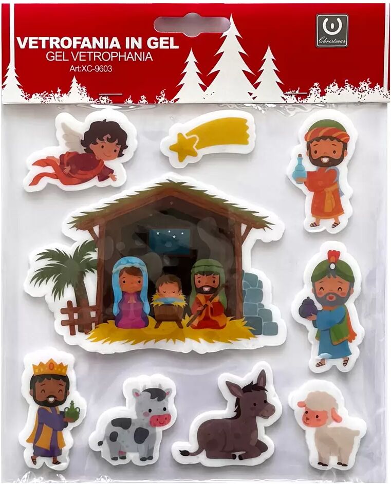 Stickers Gel adesivo di Natale per finestre scena natività con tutti i personaggi Wisdom