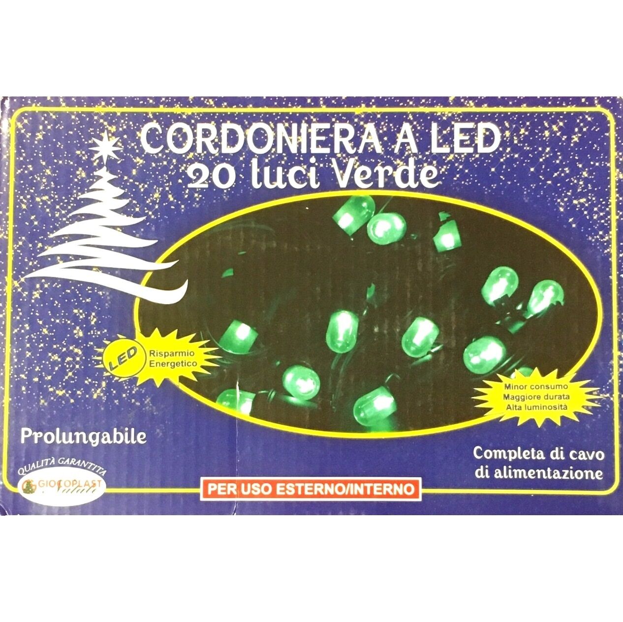 Luci Da Esterno Catena luminosa 3,10 m, 20 Mega LED di colore Verde sostituibili, prolungabile