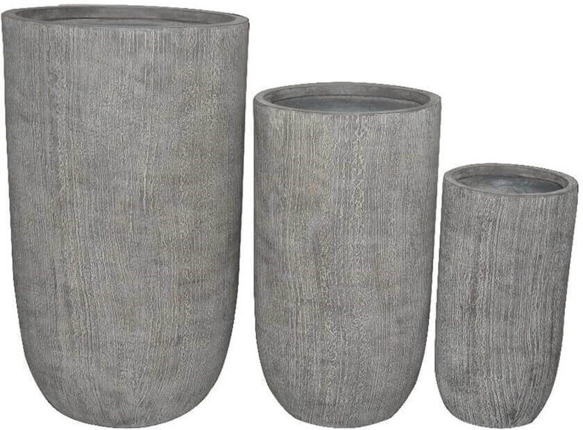 Milani Home Set Di 3 Vasi Per Piante Da Esterno Interno Di Design Con 3 Dimensioni In Fibra Grigio 44 x 79 x 43 cm