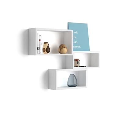 Mobili Fiver Cubi da parete Rettangolari, Set da 3, Giuditta, Bianco Frassino