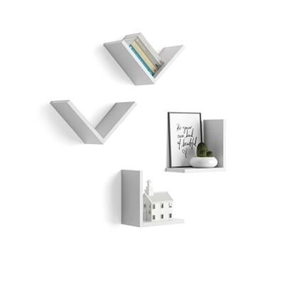 Mobili Fiver Set di 4 Mensole a "V", Giuditta, Bianco Opaco