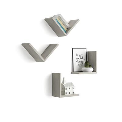 Mobili Fiver Set di 4 Mensole a "V", Giuditta, Grigio Cemento