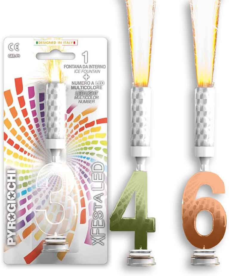 Candela Fontana Pirotecnica Per Torte Pyrogiochi Con Numero Led Multicolore