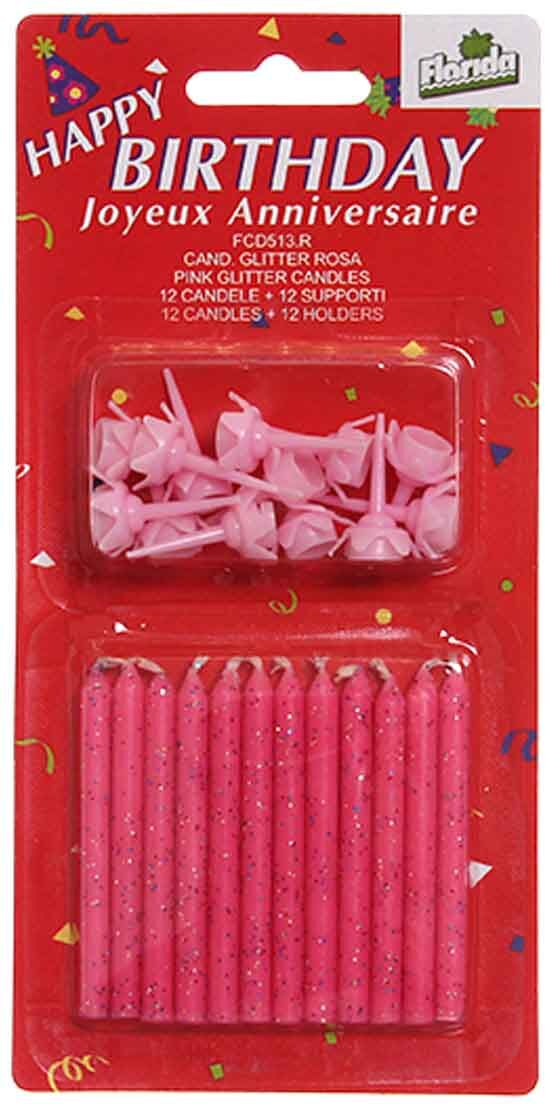 Florida 12 Candeline Compleanno Glitterate Rosa 7 Cm Con Supporti