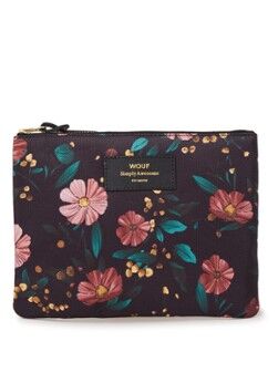 Wouf Black Flowers clutch met leren details - Zwart