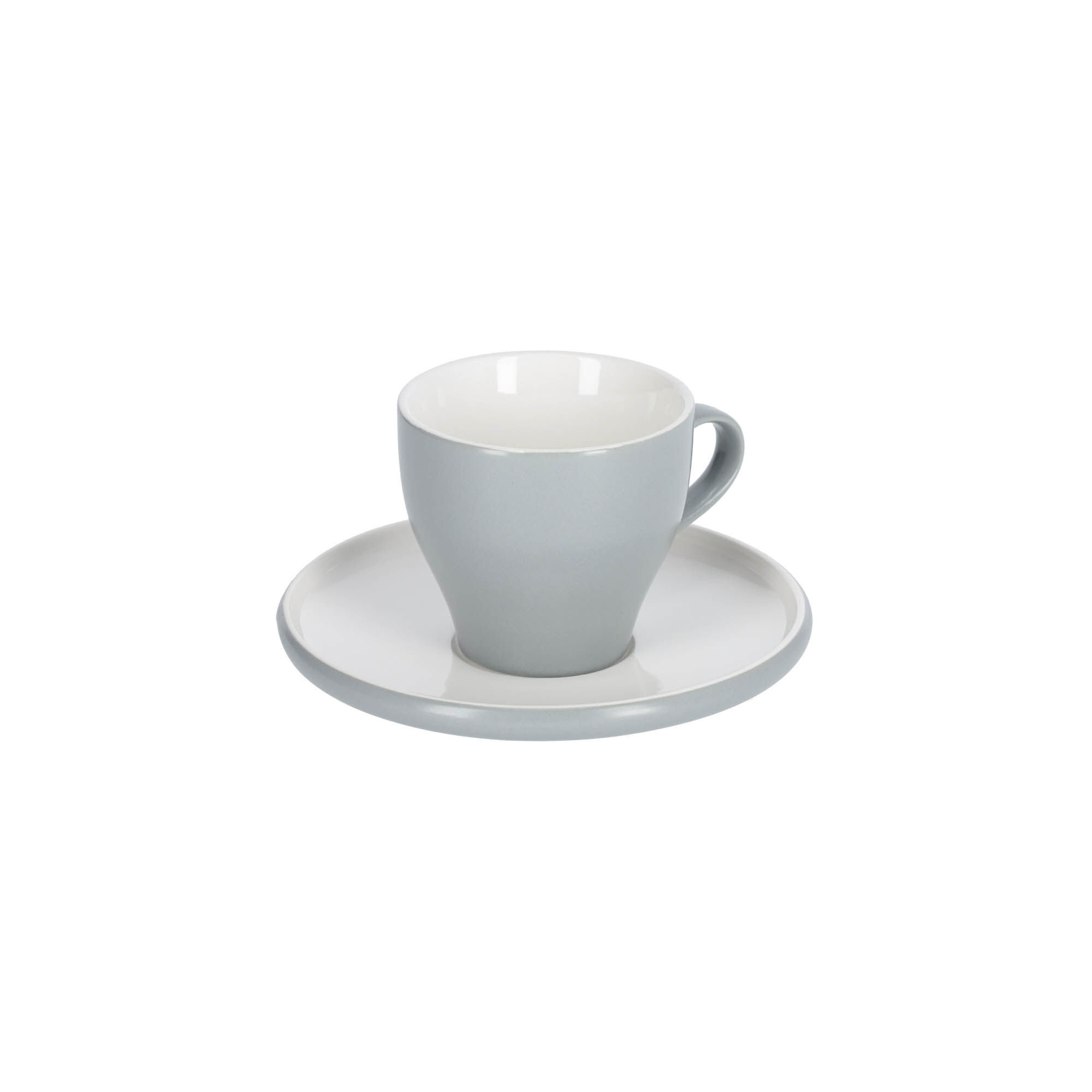 Kave Home - Sadashi porselein koffiekopje met schoteltje grijs-wit