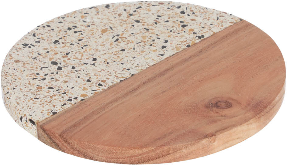 Kave Home - Verna serveerplank rond hout en wit terrazzo