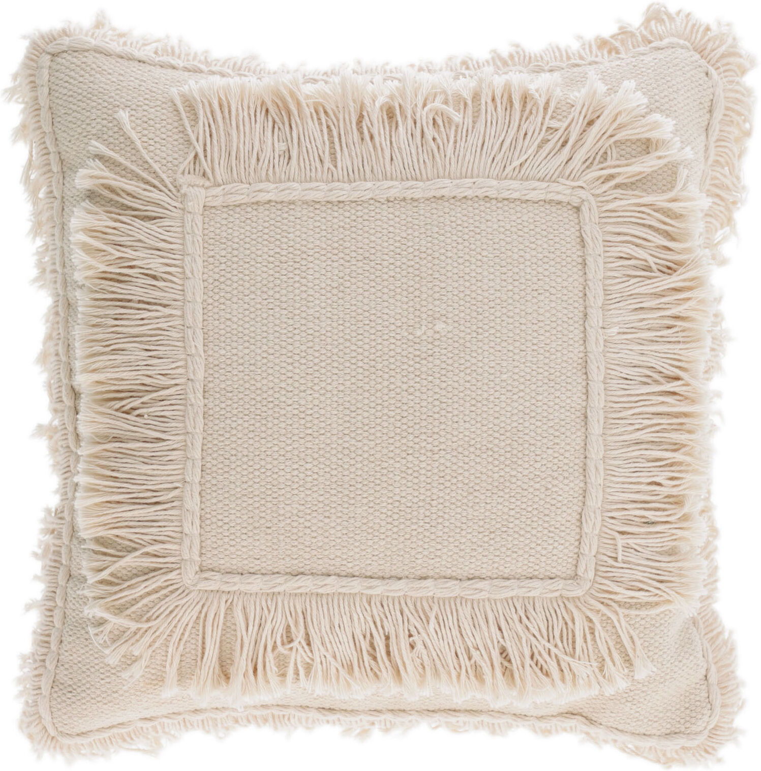 Kave Home - Beige kussenhoes Edelma van katoen met franjes 45 x 45 cm