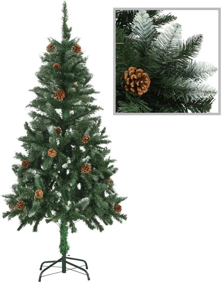 vidaXL Kunstkerstboom met dennenappels en wit glitter 150 cm