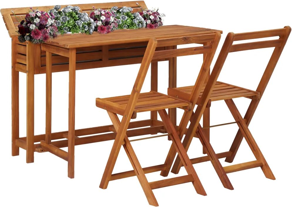 vidaXL Plantenbaktafel met 2 bistrostoelen massief acaciahout