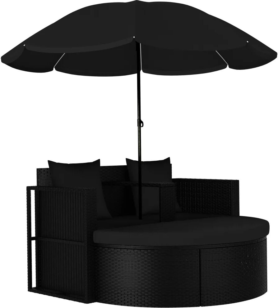 vidaXL Tuinbed met parasol poly rattan zwart