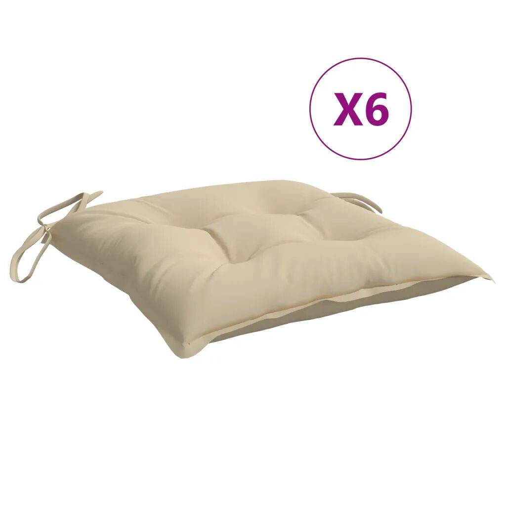 vidaXL Stoelkussens 6 st 40x40x7 cm stof beige