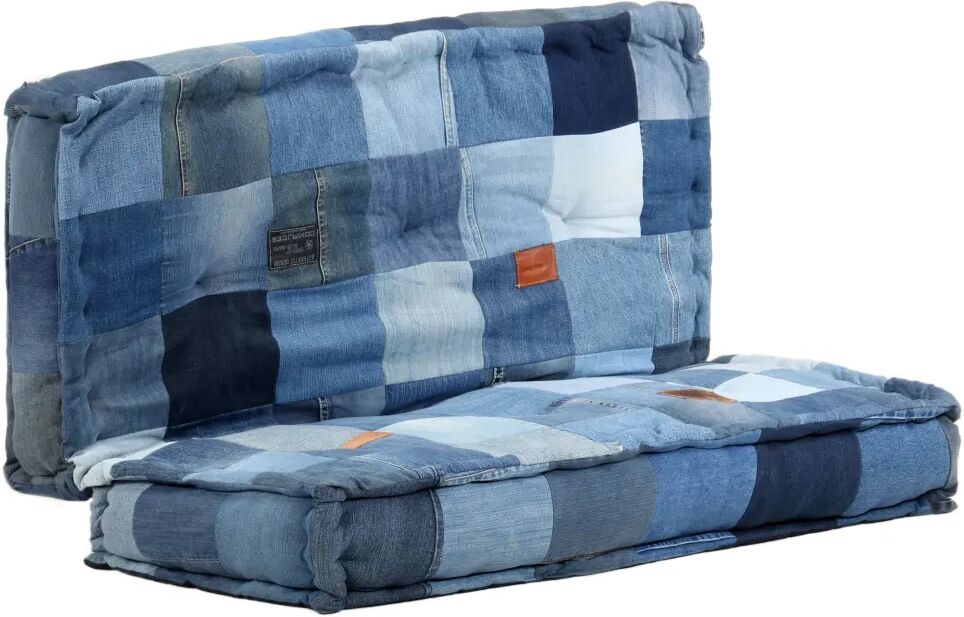 vidaXL Poef vierkant 100x100x20 cm denim patchwork